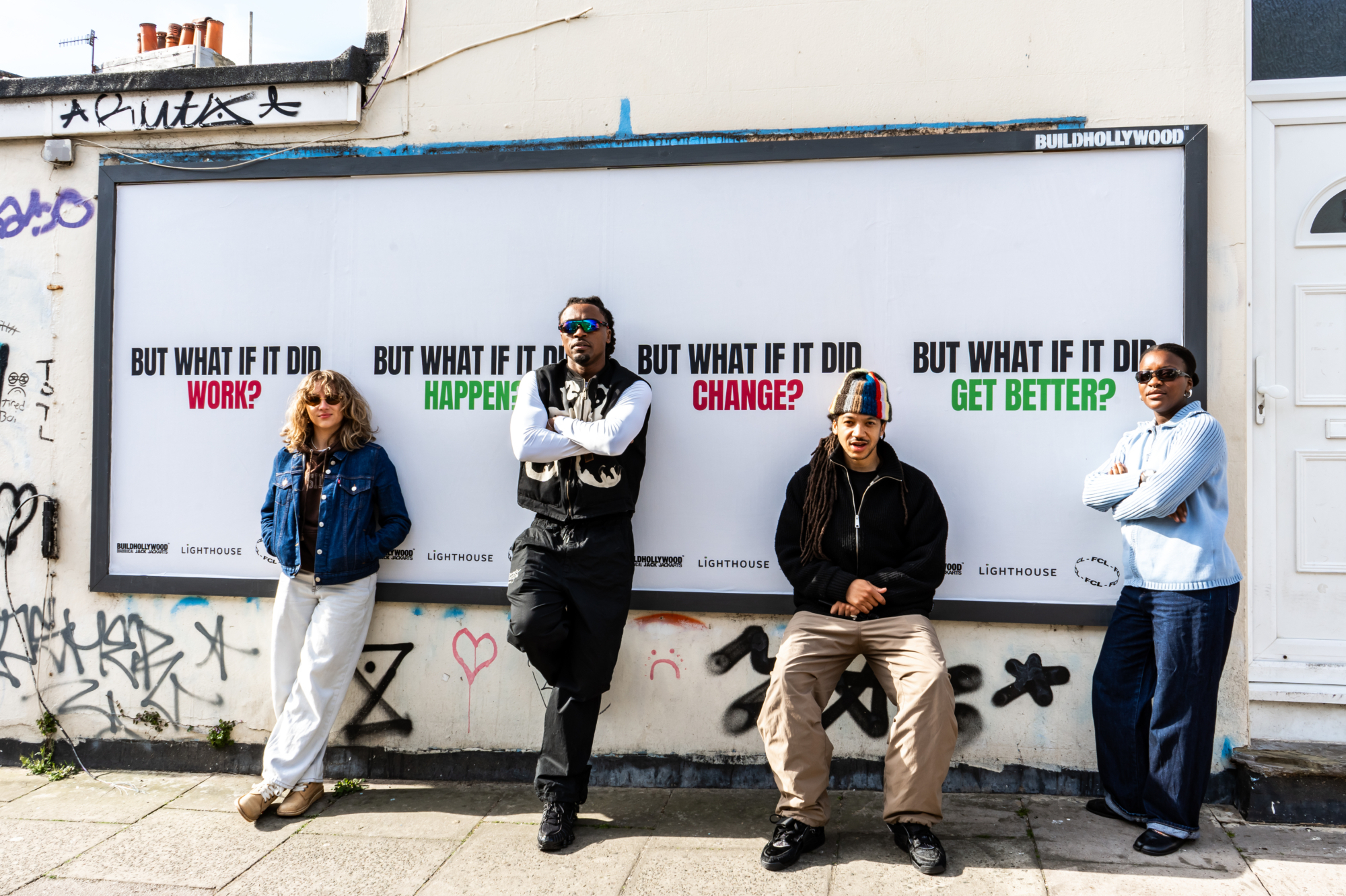 Bobby Brown with Lighthouse Future Creative Leaders, Lucia, Dred and Fez. Photo Credit: BUILDHOLLYWOOD